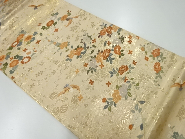 リサイクル　未使用品　花鳥模様織出し袋帯